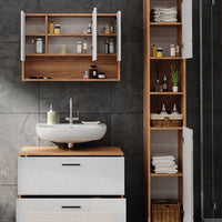 Vicco Set di mobili da bagno Bianco lucido/oro power oak 3 pezzi, base 80 cm