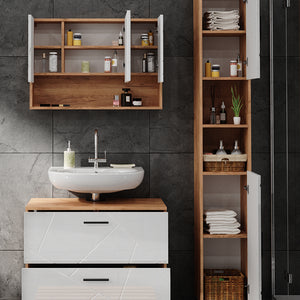 Vicco Set di mobili da bagno Bianco lucido/oro power oak 3 pezzi, base 80 cm