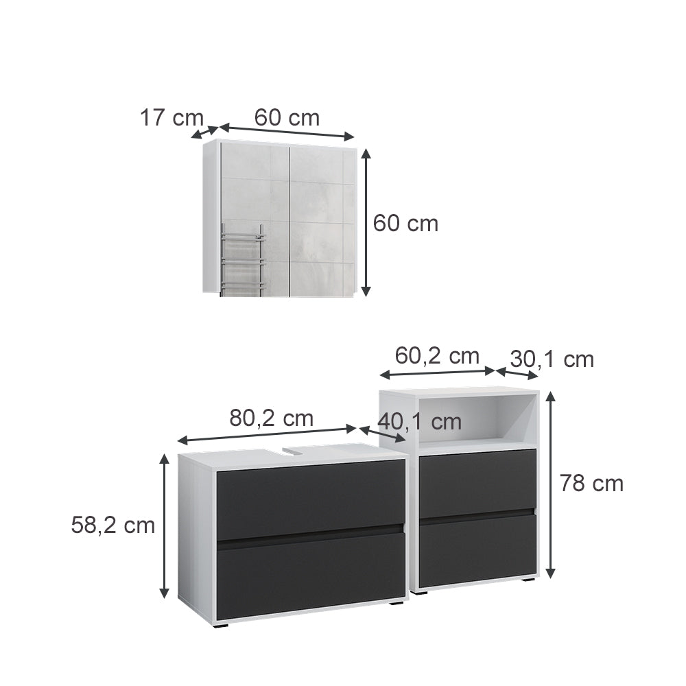 Vicco Set di mobili da bagno Bianco/antracite 3 parti
