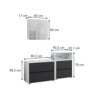 Vicco Set di mobili da bagno Bianco/antracite 3 parti