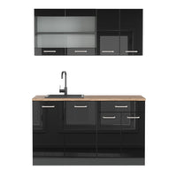 Vicco Cucina monoblocco Nero lucido/antracite 140 cm senza piano di lavoro