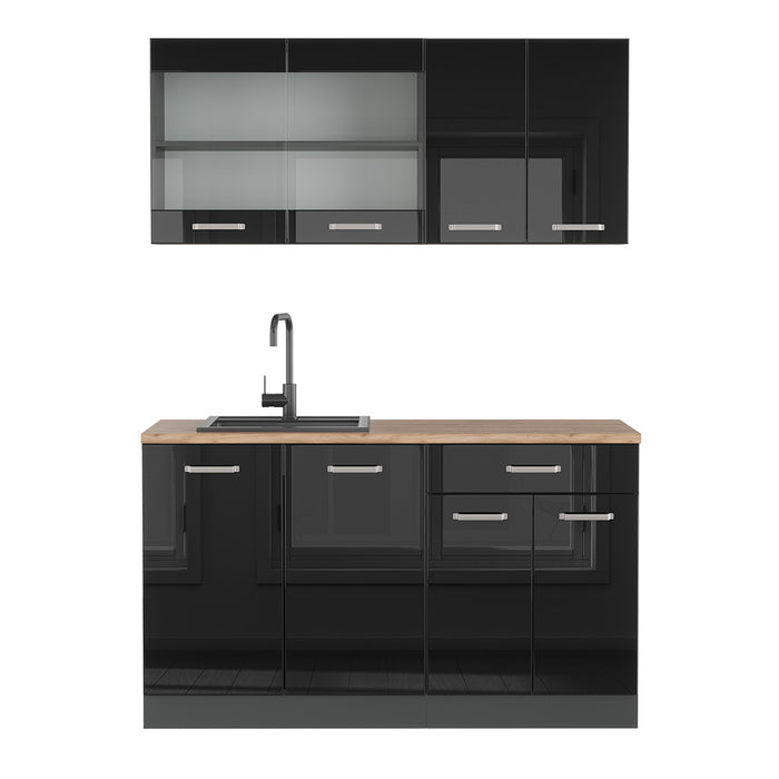 Vicco Cucina monoblocco Nero lucido/antracite 140 cm , PL Rovere