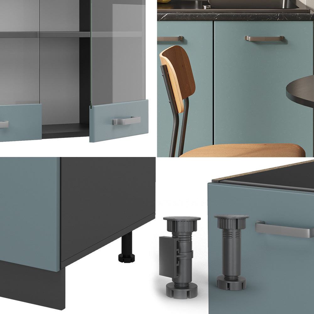 Vicco Cucina monoblocco Blu-grigio/antracite 140 cm senza piano di lavoro