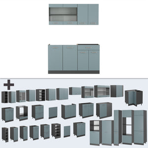 Vicco Cucina monoblocco Blu-grigio/antracite 140 cm , PL Rovere