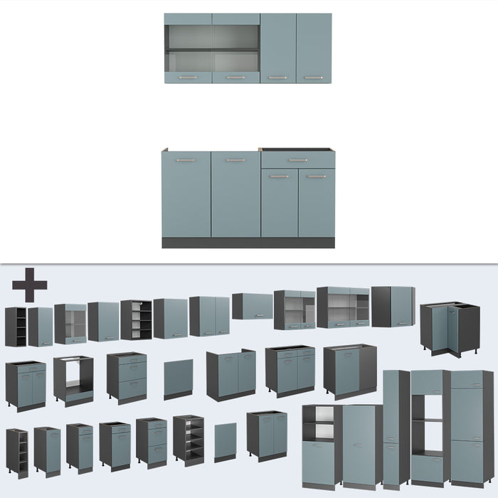 Vicco Cucina monoblocco Blu-grigio/antracite 140 cm , PL Antracite