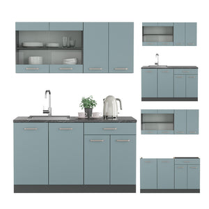 Vicco Cucina monoblocco Blu-grigio/antracite 140 cm , PL Rovere