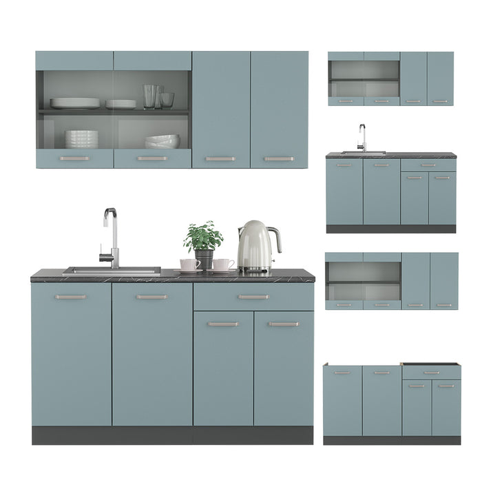 Vicco Cucina monoblocco Blu-grigio/antracite 140 cm , PL Rovere