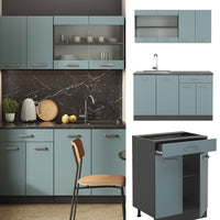 Vicco Cucina monoblocco Blu-grigio/antracite 140 cm , PL Antracite