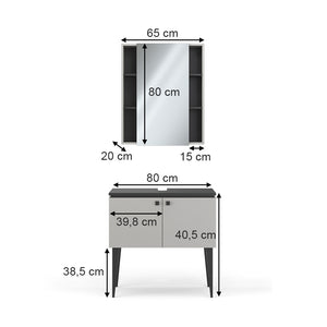 Vicco Set di mobili da bagno Grigio 2 parti