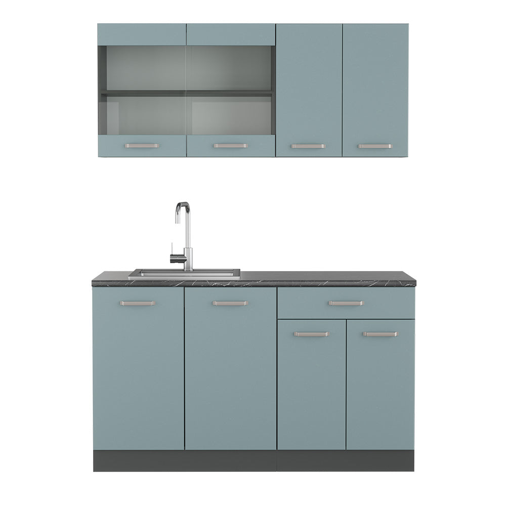 Vicco Cucina monoblocco Blu-grigio/antracite 140 cm , PL Antracite