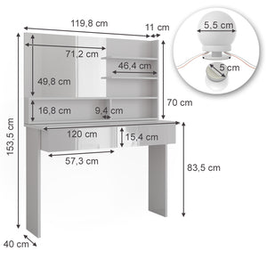 Vicco Tavolo da toeletta Bianco 120 cm con illuminazione a LED