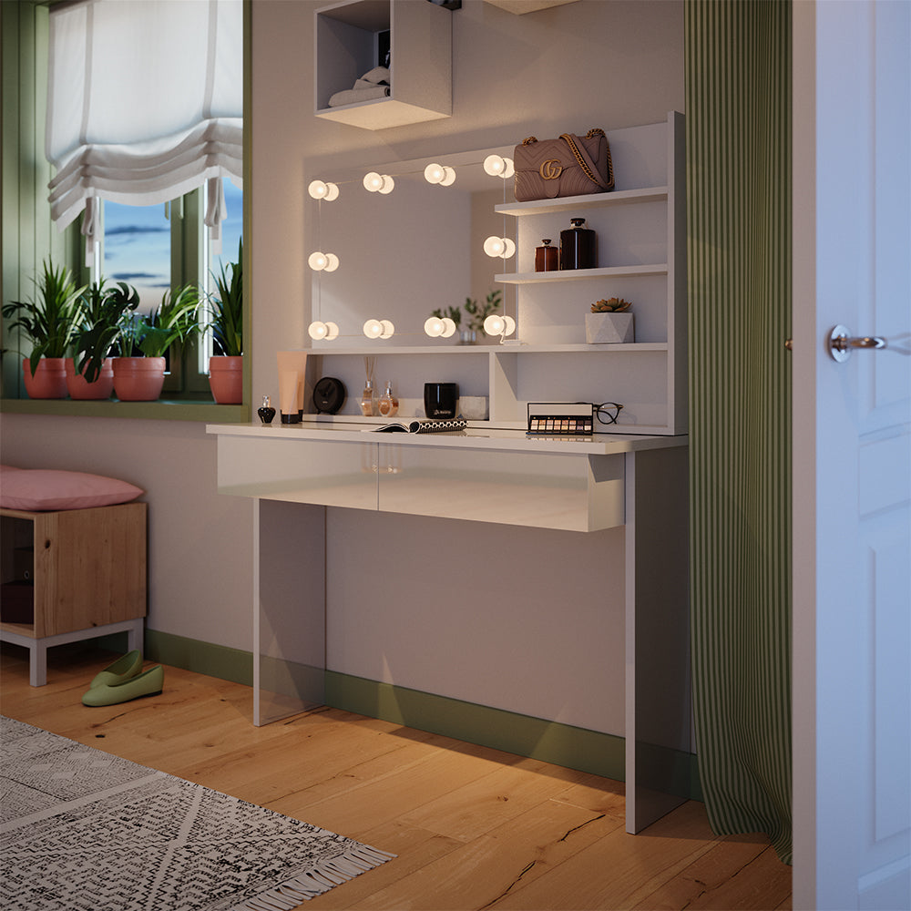 Vicco Tavolo da toeletta Bianco 120 cm con illuminazione a LED