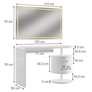 Vicco Tavolo da toeletta Bianco 120 cm con specchio a LED