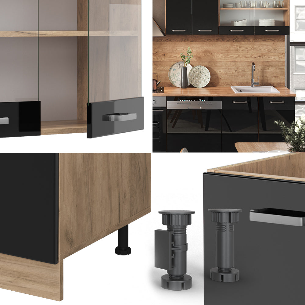 Vicco Cucina componibile Rovere nero/oro lucido 300 cm , PL Rovere