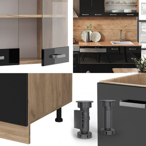 Vicco Cucina componibile Rovere nero/oro lucido 300 cm , PL Marmo