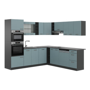 Vicco Cucina angolare completa Blu-grigio/antracite 237 x 247 cm , PL Antracite