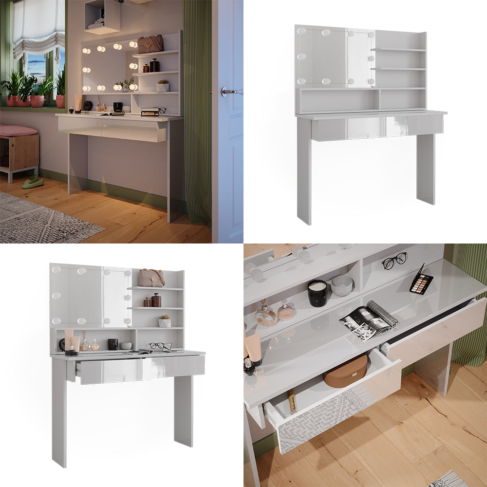 Vicco Tavolo da toeletta Bianco 120 cm con illuminazione a LED