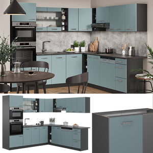 Vicco Cucina angolare completa Blu-grigio/antracite 237 x 247 cm , PL Marmo
