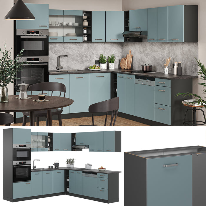 Vicco Cucina angolare completa Blu-grigio/antracite 237 x 247 cm , PL Marmo