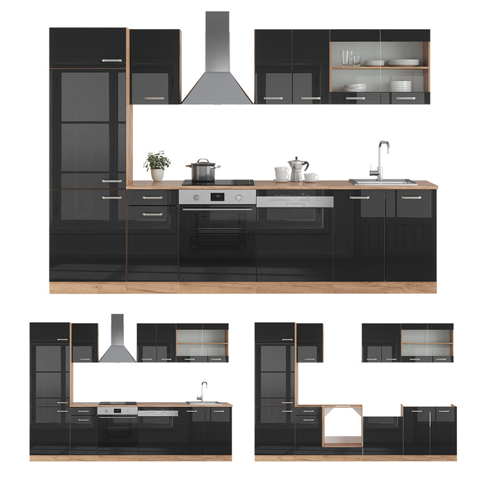 Vicco Cucina componibile Rovere nero/oro lucido 300 cm , PL Marmo