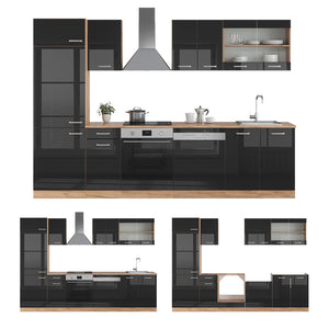 Vicco Cucina componibile Rovere nero/oro lucido 300 cm , PL Antracite