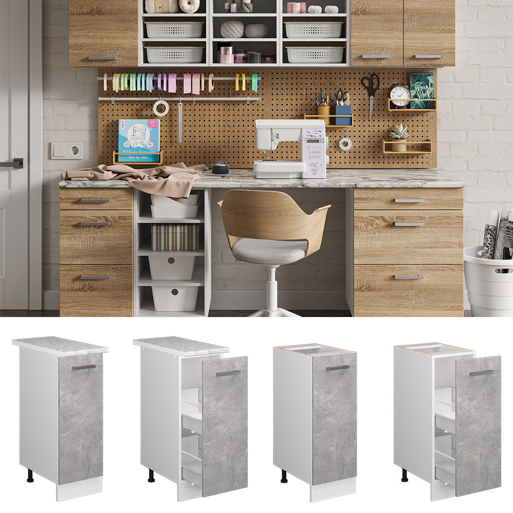 Vicco Base universale Calcestruzzo 30 cm con anta, senza piano di lavoro