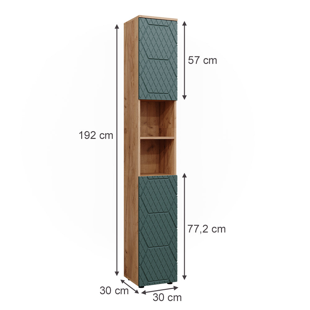 Vicco Mobiletto da bagno Quercia verde/oro 30 x 192 cm