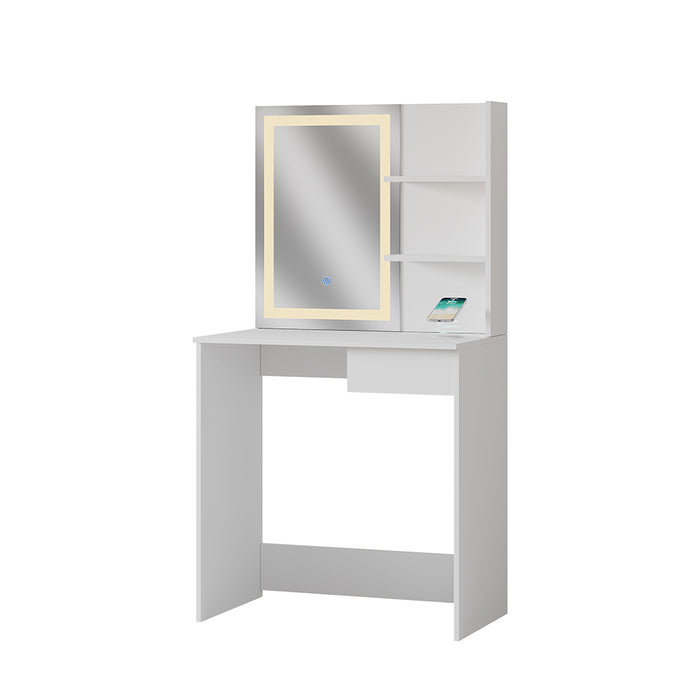 Vicco Tavolo da toeletta Bianco 75 cm con specchio a LED e stazione di ricarica QI