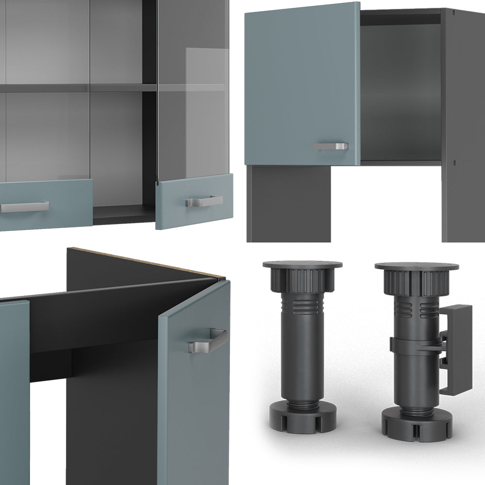 Vicco Cucina angolare completa Blu-grigio/antracite 237 x 60 cm senza piano di lavoro