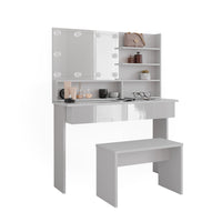 Vicco Tavolo da toeletta Bianco 120 cm con ripiano a specchio, panca e illuminazione a LED