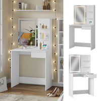 Vicco Tavolo da toeletta Bianco 75 cm con specchio a LED e stazione di ricarica QI