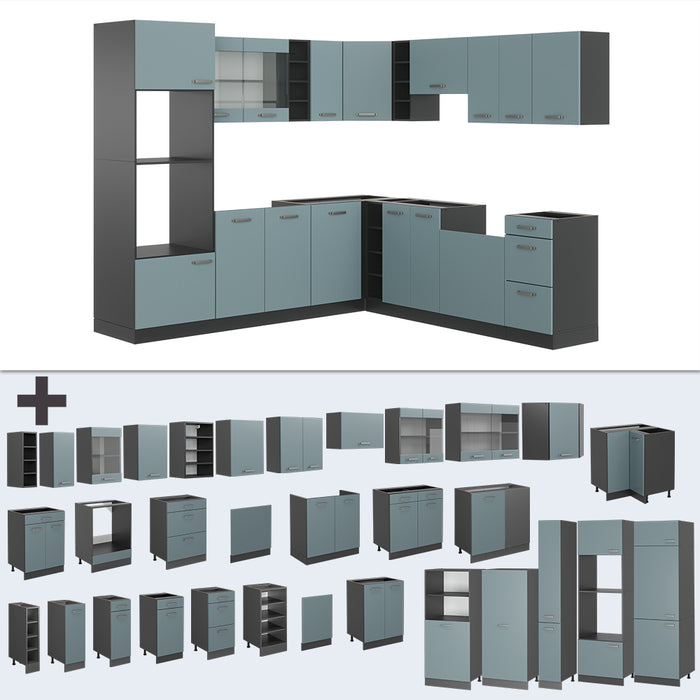 Vicco Cucina angolare completa Blu-grigio/antracite 237 x 247 cm , PL Marmo