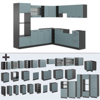 Vicco Cucina angolare completa Blu-grigio/antracite 237 x 60 cm senza piano di lavoro