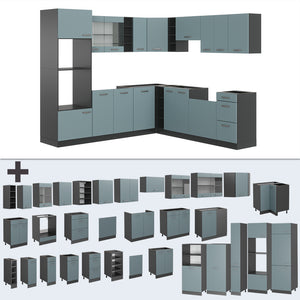 Vicco Cucina angolare completa Blu-grigio/antracite 237 x 60 cm senza piano di lavoro