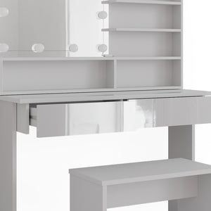 Vicco Tavolo da toeletta Bianco 120 cm con ripiano a specchio, panca e illuminazione a LED