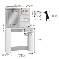 Vicco Tavolo da toeletta Bianco 75 cm con specchio a LED e stazione di ricarica QI