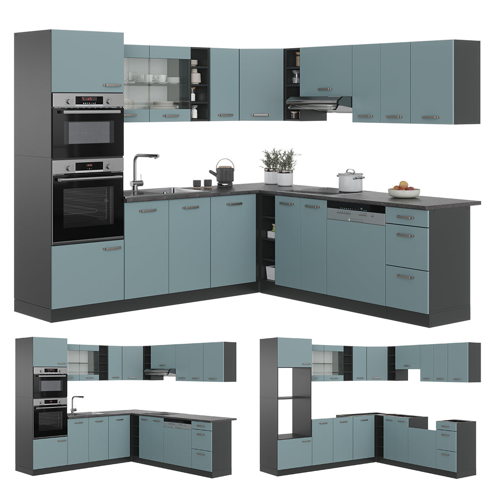 Vicco Cucina angolare completa Blu-grigio/antracite 237 x 247 cm , PL Rovere