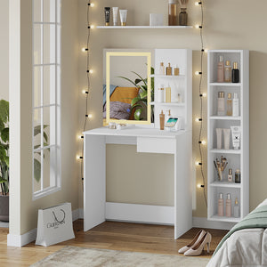 Vicco Tavolo da toeletta Bianco 75 cm con specchio a LED e stazione di ricarica QI