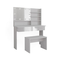 Vicco Tavolo da toeletta Bianco 120 cm con ripiano a specchio, panca e illuminazione a LED