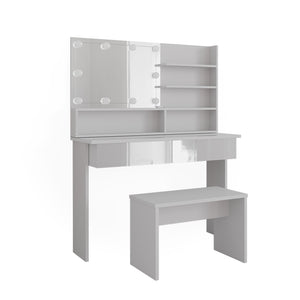 Vicco Tavolo da toeletta Bianco 120 cm con ripiano a specchio, panca e illuminazione a LED