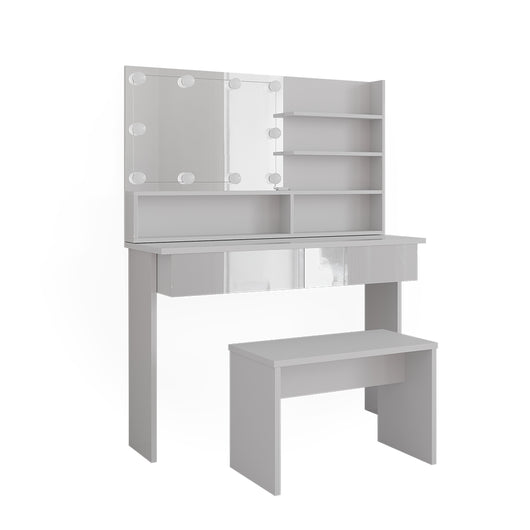 Vicco Tavolo da toeletta Bianco 120 cm con ripiano a specchio, panca e illuminazione a LED