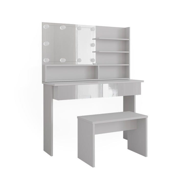 Vicco Tavolo da toeletta Bianco 120 cm con ripiano a specchio, panca e illuminazione a LED