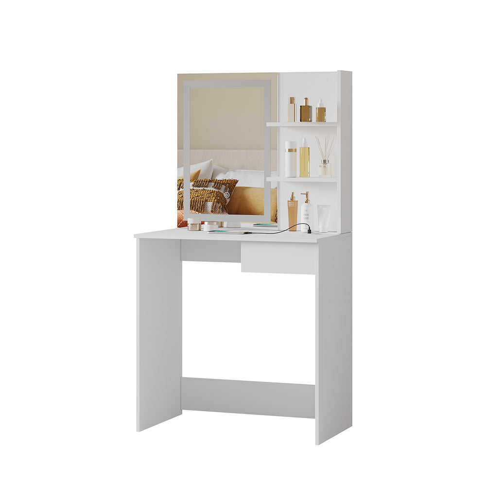 Vicco Tavolo da toeletta Bianco 75 cm con specchio a LED e stazione di ricarica QI