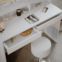 Vicco Tavolino da toilette Bianco 120 cm con ripiano a specchio, sgabello e illuminazione a LED