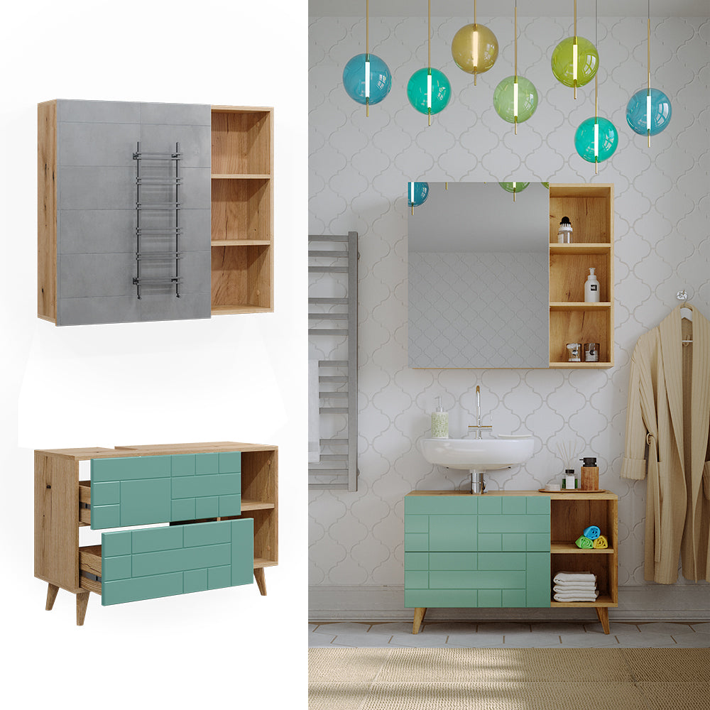 Vicco Set di mobili da bagno Verde menta 2 parti