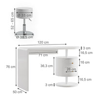 Vicco Tavolo da toeletta Bianco 120 cm con sgabello