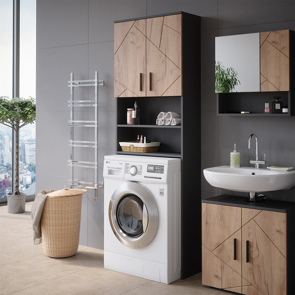 Vicco Mobiletto per lavatrice Quercia dorata/antracite 64 x 190.5 cm