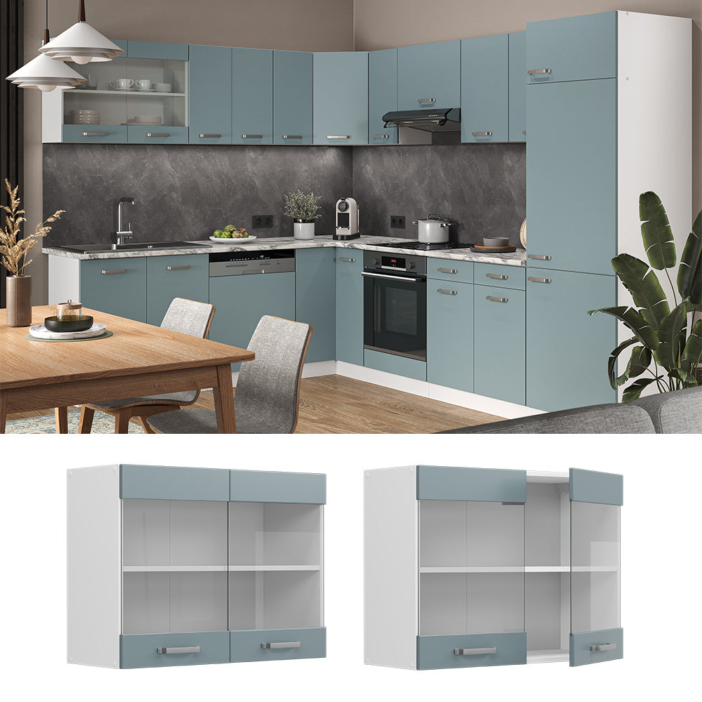 Vicco Mobile da cucina in vetro Grigio-blu 80 cm