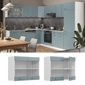 Vicco Mobile da cucina in vetro Grigio-blu 80 cm
