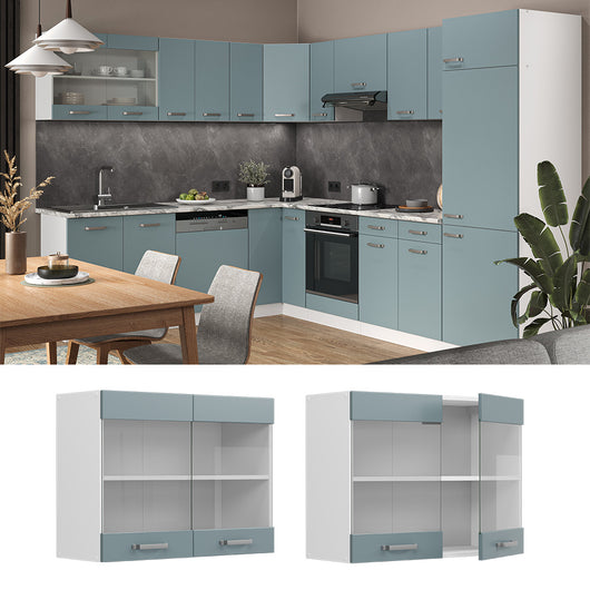 Vicco Mobile da cucina in vetro Grigio-blu 80 cm